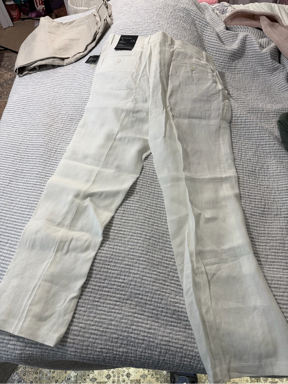 2 PairsINC International Concepts White Regular Fit Linen Trousers! 2 for 1